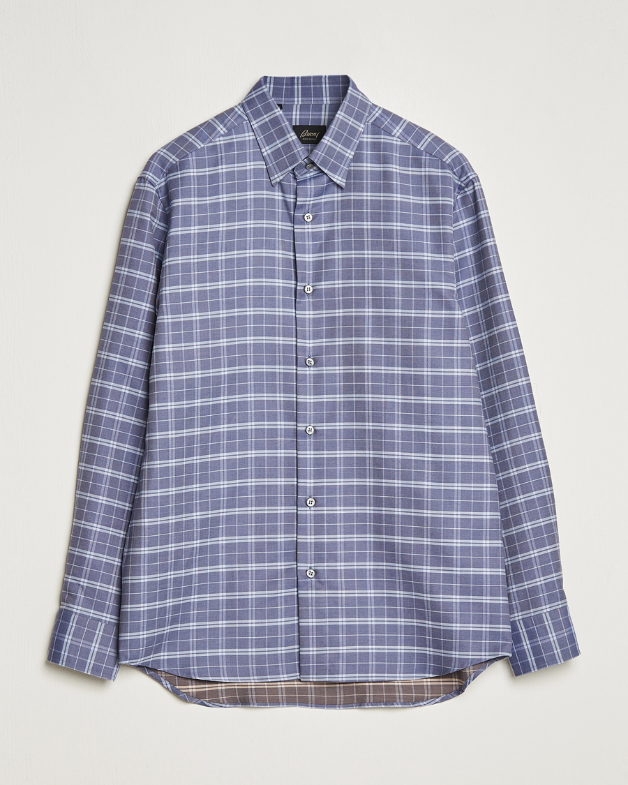 Mies | Kauluspaidat | Brioni | Slim Fit Check Flannel Shirt Dark Blue
