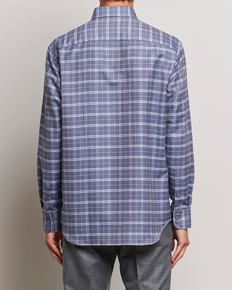 Mies | Kauluspaidat | Brioni | Slim Fit Check Flannel Shirt Dark Blue