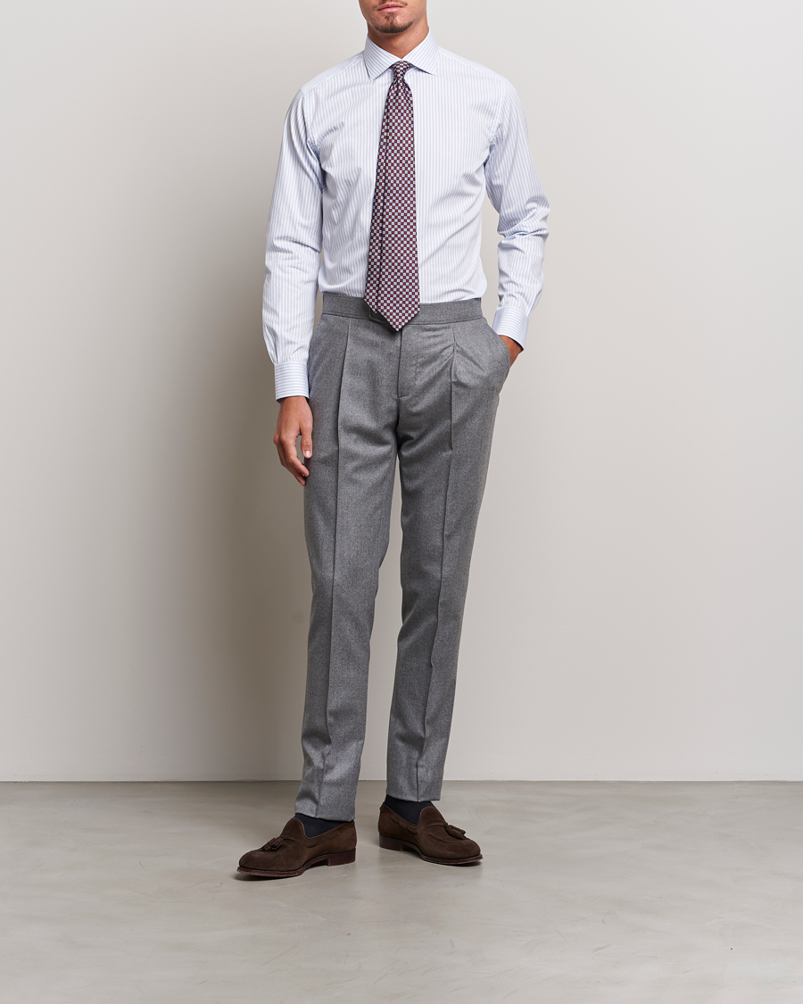 Mies | Kauluspaidat | Brioni | Slim Fit Striped Dress Shirt Light Blue