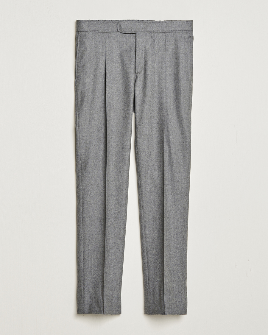 Mies | Housut | Brioni | Melbourne Drawstring Flannel Trousers Grey Melange