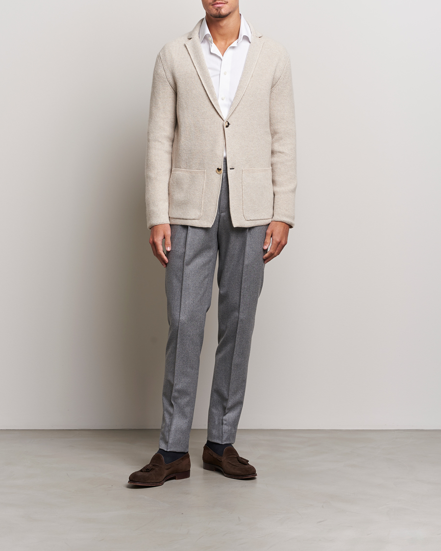 Mies | Housut | Brioni | Melbourne Drawstring Flannel Trousers Grey Melange