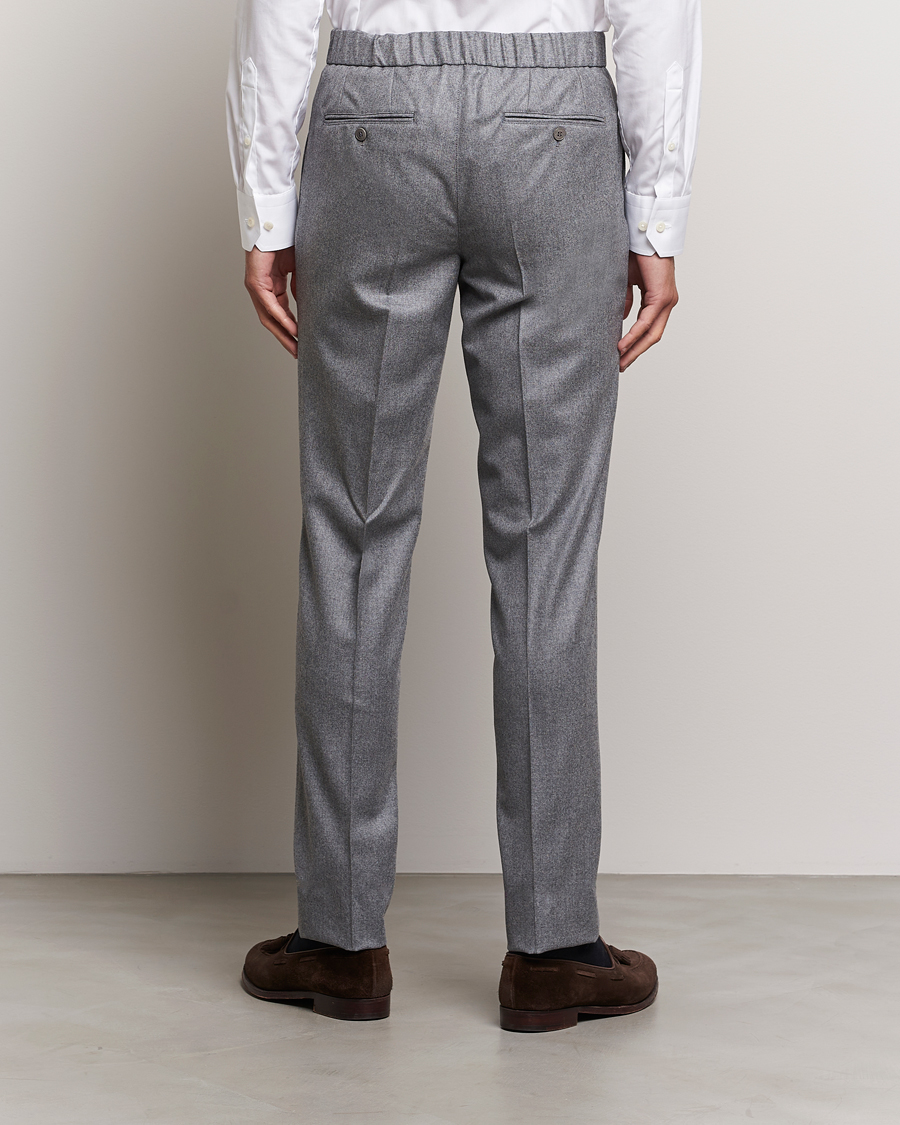 Mies | Housut | Brioni | Melbourne Drawstring Flannel Trousers Grey Melange