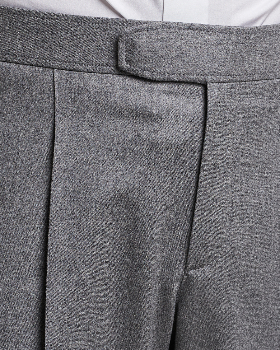 Mies | Housut | Brioni | Melbourne Drawstring Flannel Trousers Grey Melange