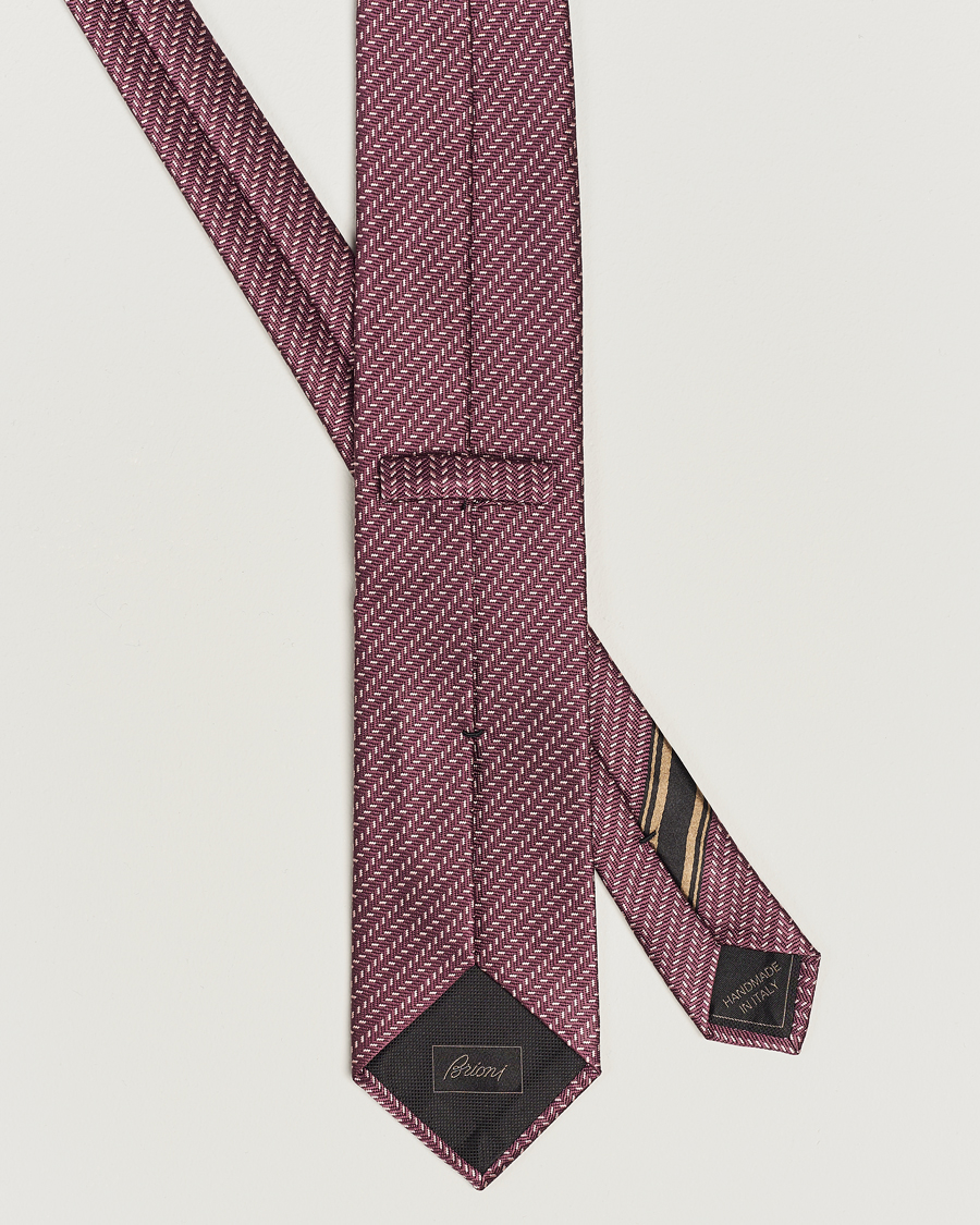 Mies | Brioni Zig Zag Jacuqard Silk Tie Burgundy | Brioni | Zig Zag Jacuqard Silk Tie Burgundy