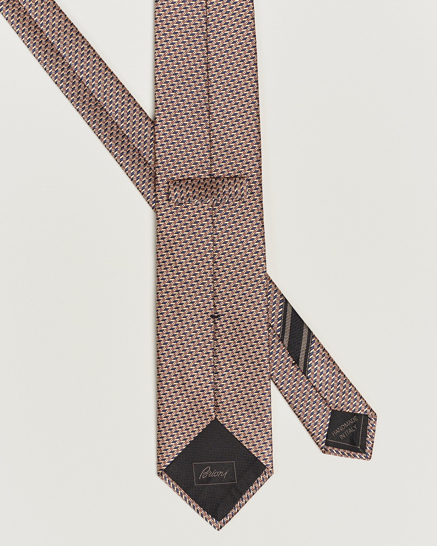 Mies | Brioni Geometrical Jacquard Silk Tie Brown | Brioni | Geometrical Jacquard Silk Tie Brown