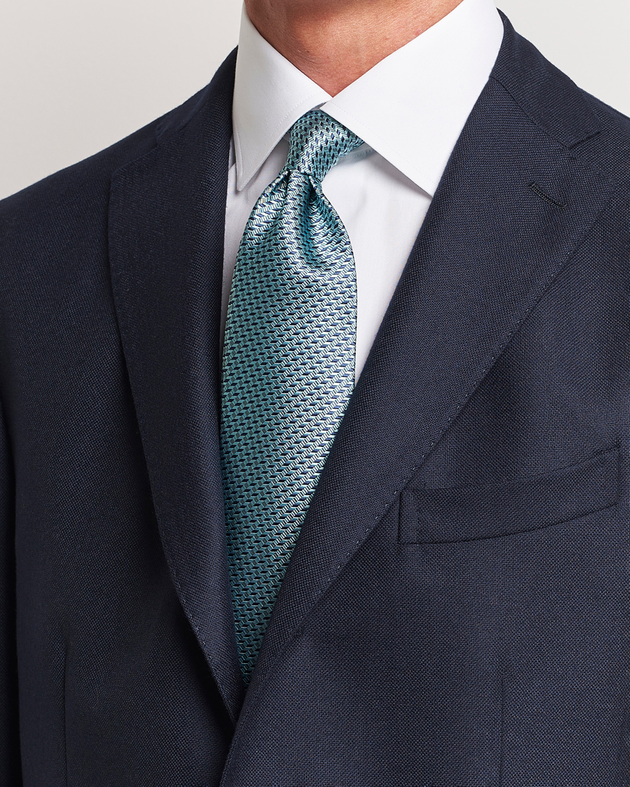 Mies |  | Brioni | Geometrical Jacquard Silk Tie Teal