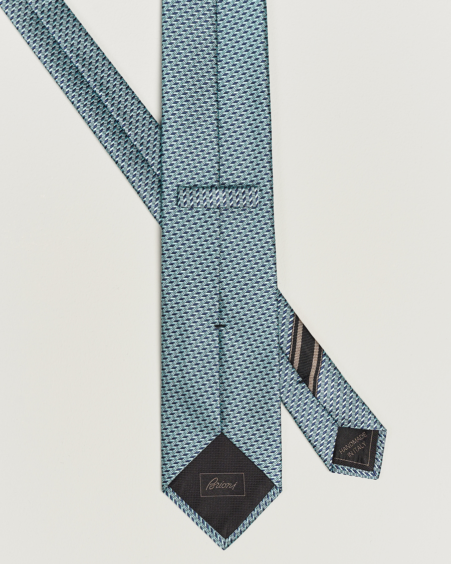 Mies | Brioni Geometrical Jacquard Silk Tie Teal | Brioni | Geometrical Jacquard Silk Tie Teal