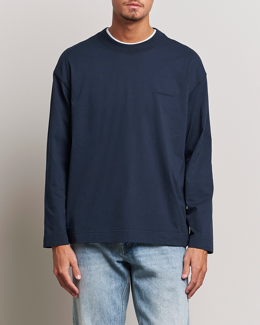 Mies |  | NN07 | Benja Pima Cotton Long Sleeve T-Shirt Navy