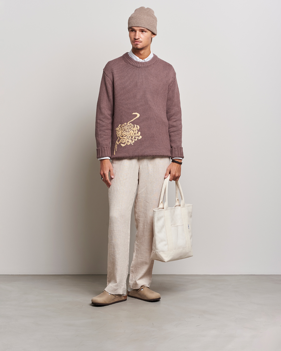 Mies | Puserot | NN07 | Jasper Knitted Cotton Sweatshirt Purple Brown