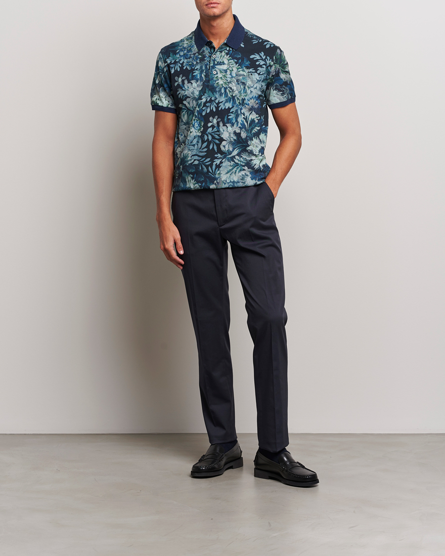 Mies | Pikeet | Etro | Short Sleeve Printed Polo Dark Blue