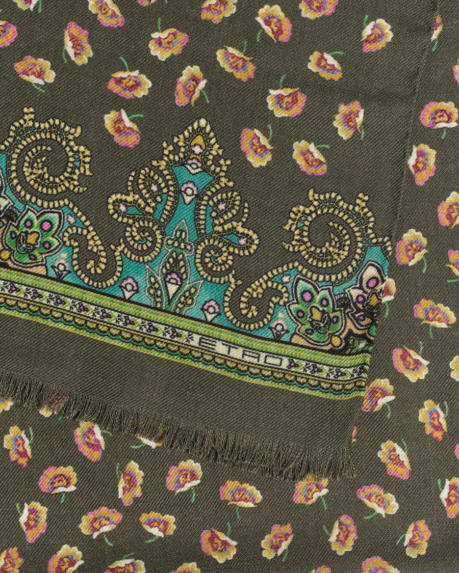 Mies | Etro Printed Wool/Silk Scarf Green | Etro | Printed Wool/Silk Scarf Green