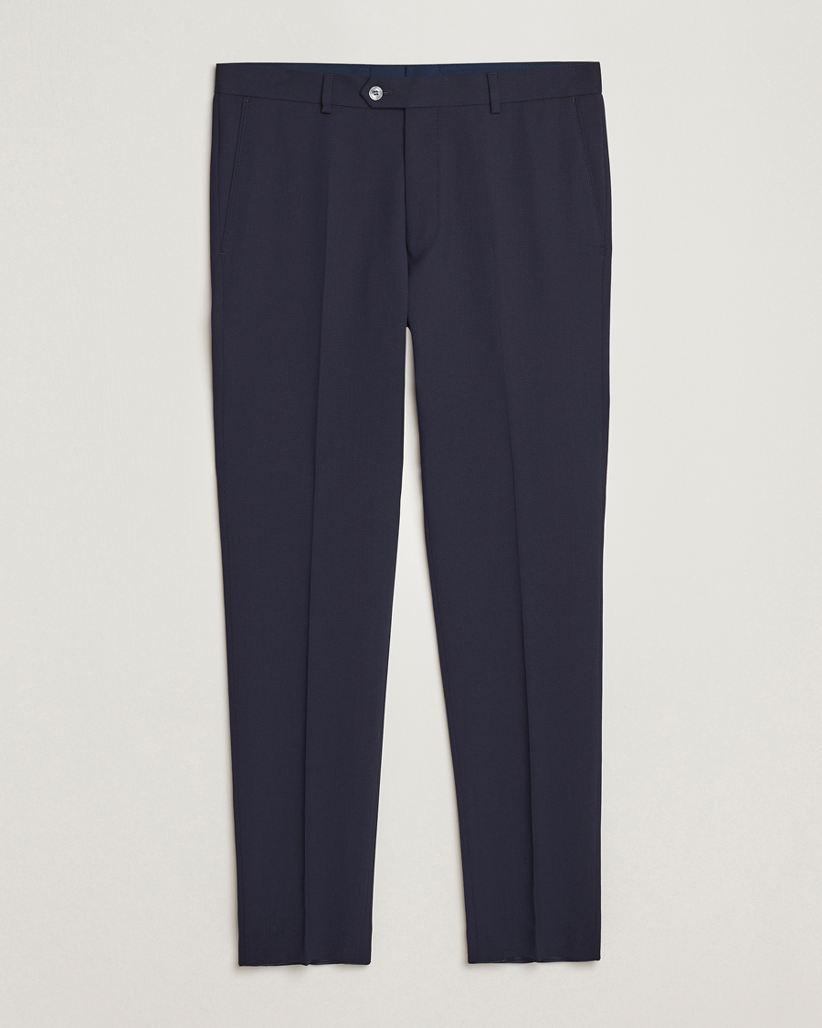 Mies |  | Oscar Jacobson | Denz Structured Wool Trousers Blue