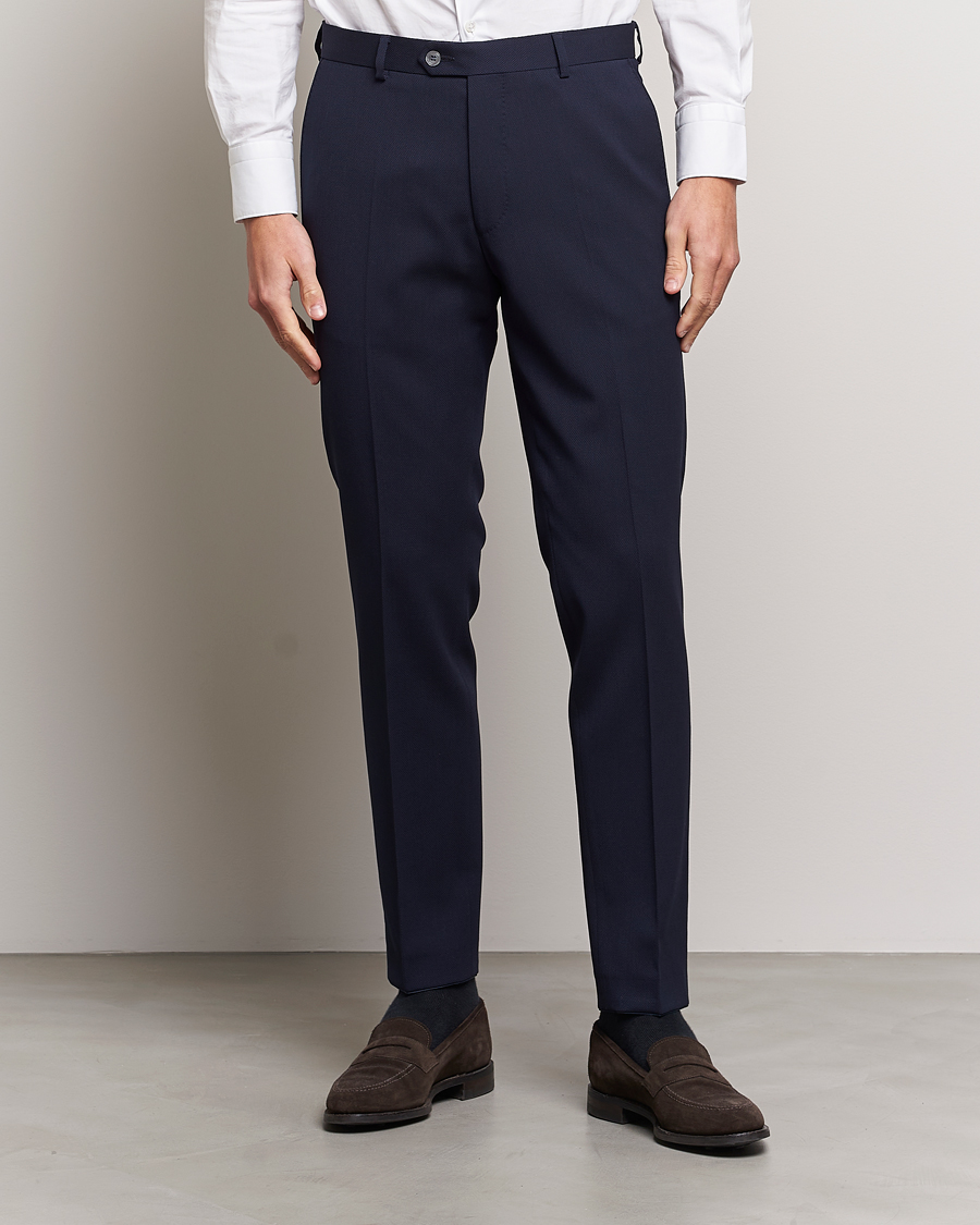 Mies | Suorat housut | Oscar Jacobson | Denz Structured Wool Trousers Blue