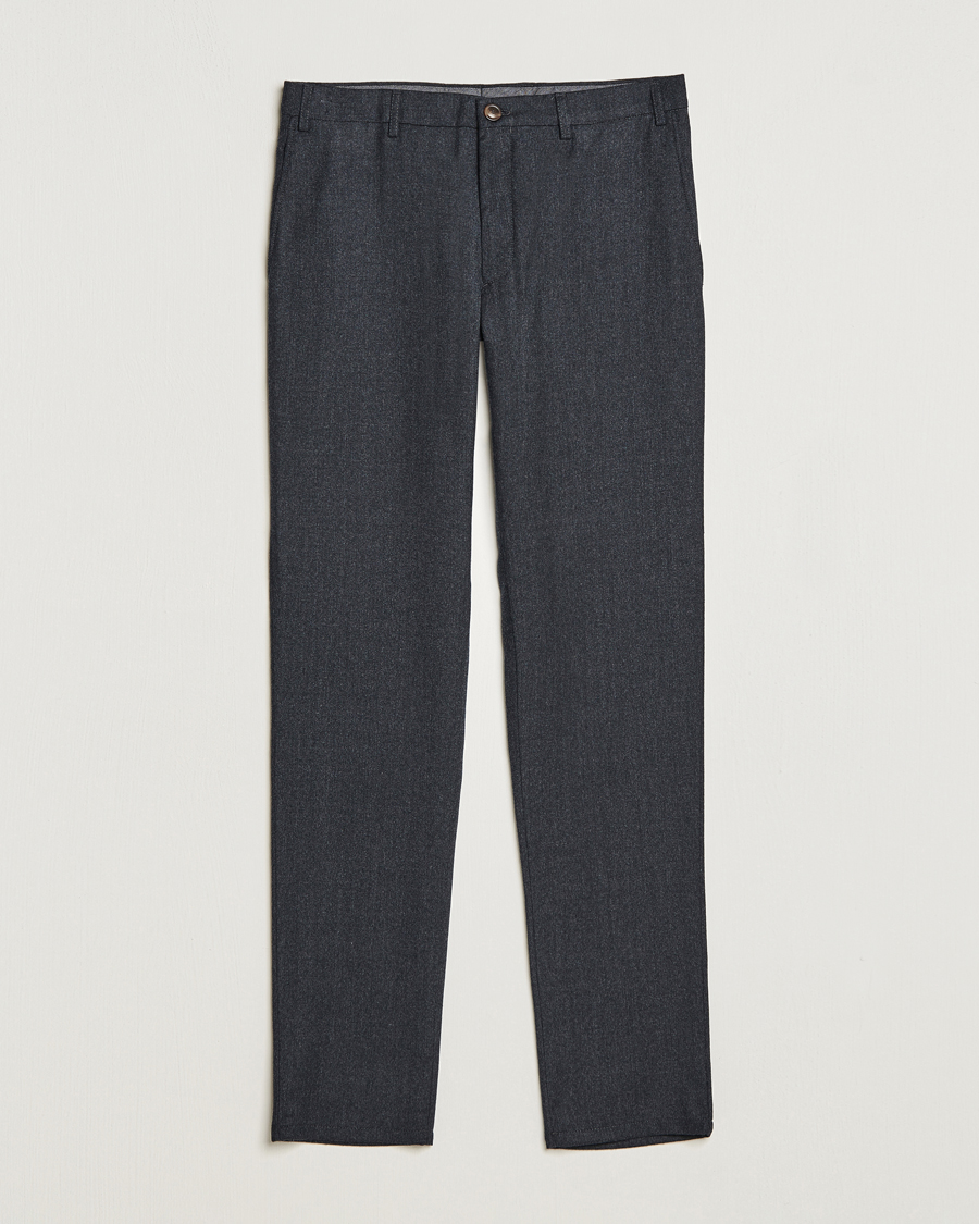 Mies | Flanellihousut | Canali | Slim Fit Flannel Trousers Charcoal