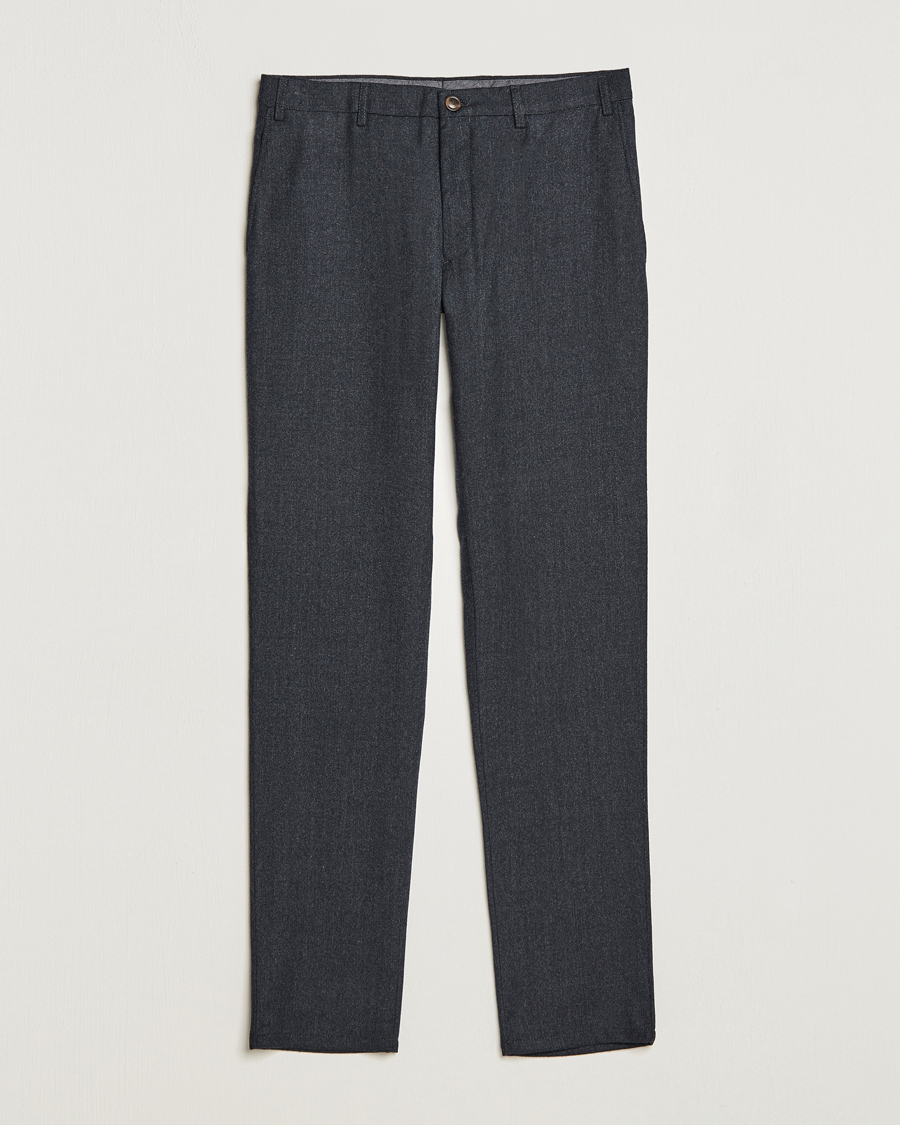 Mies | Housut | Canali | Slim Fit Washable Flannel Trousers Charcoal