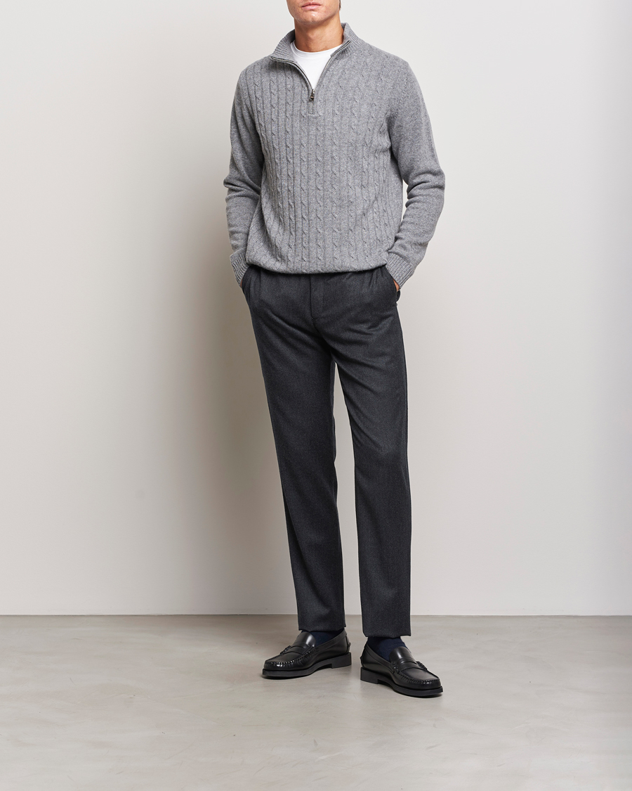 Mies | Housut | Canali | Slim Fit Washable Flannel Trousers Charcoal