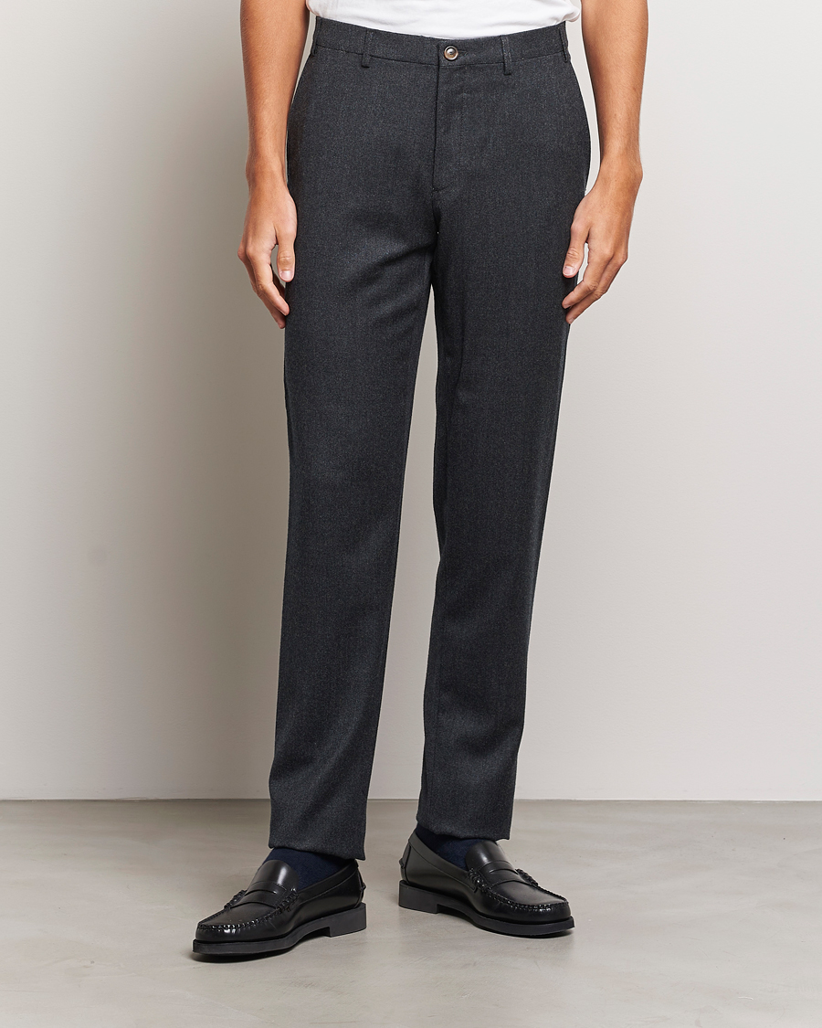 Mies | Housut | Canali | Slim Fit Washable Flannel Trousers Charcoal