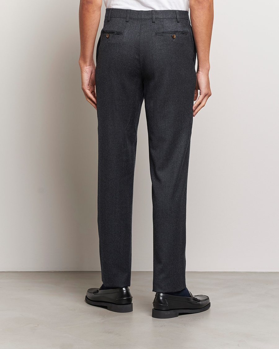 Mies | Housut | Canali | Slim Fit Washable Flannel Trousers Charcoal