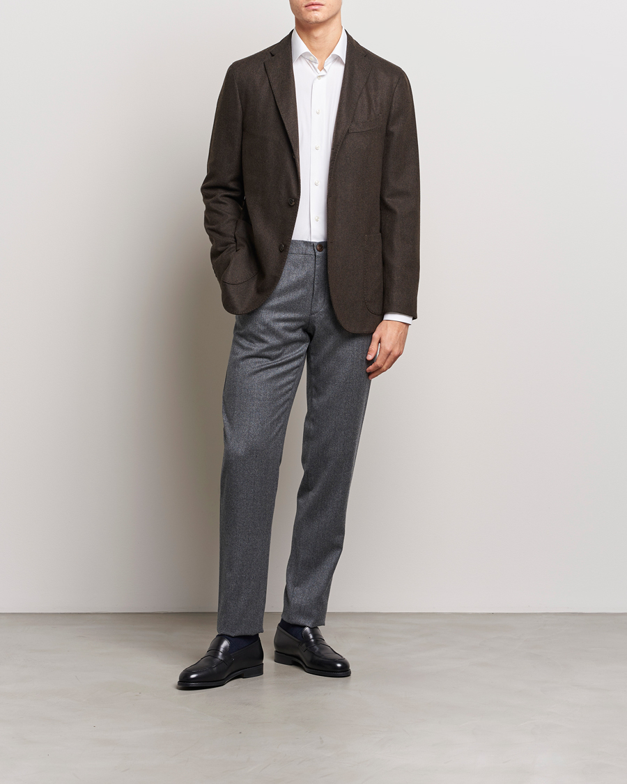 Mies | Housut | Canali | Slim Fit Washable Flannel Trousers Grey Melange