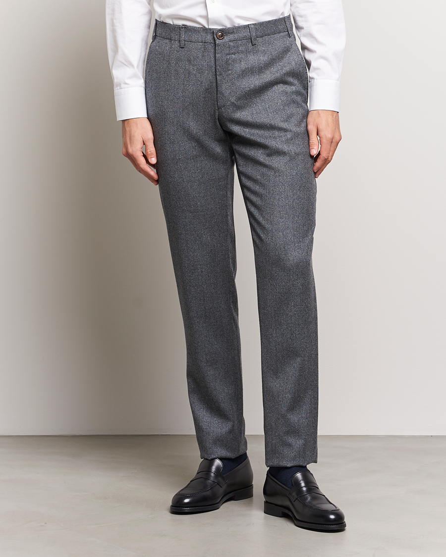 Mies | Housut | Canali | Slim Fit Washable Flannel Trousers Grey Melange