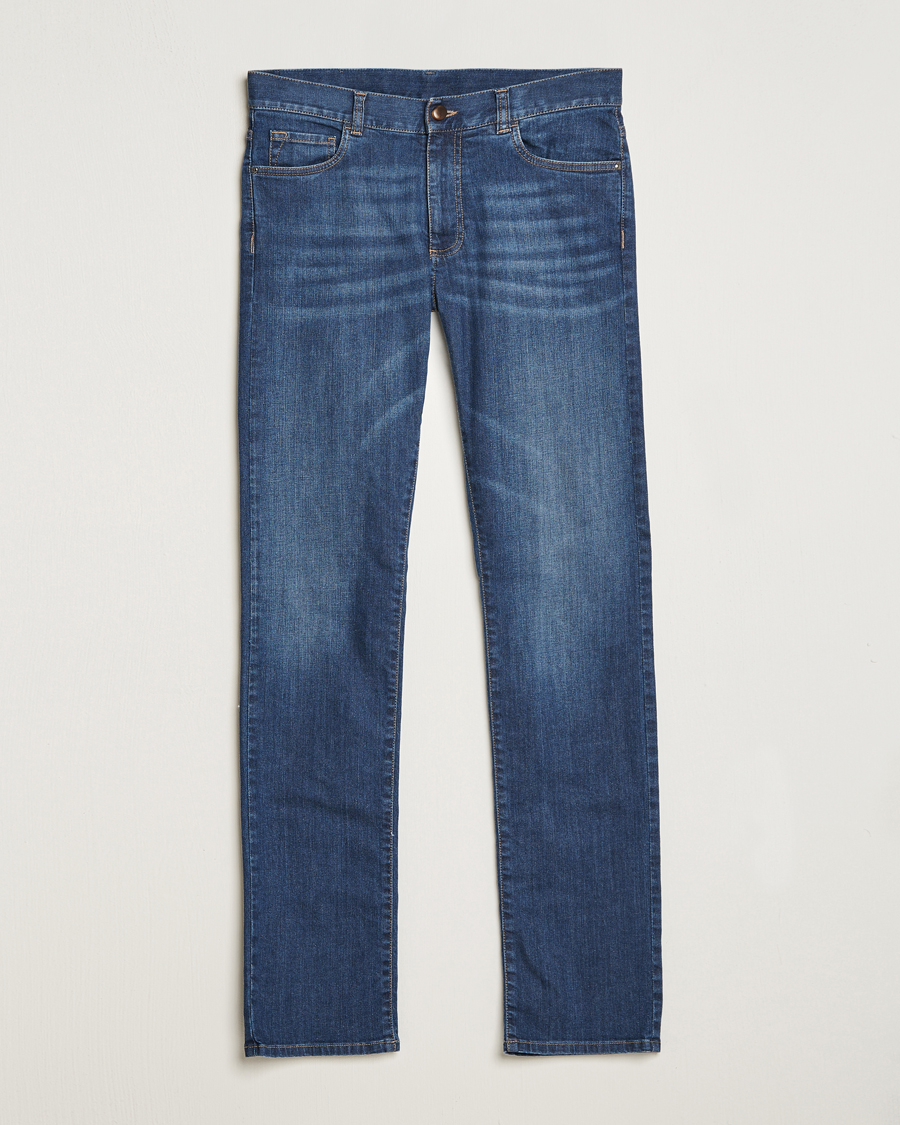 Mies | Siniset farkut | Canali | Slim Fit Stretch Jeans Medium Blue Wash