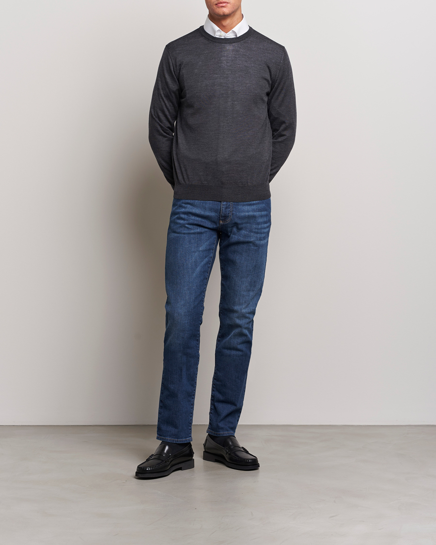 Mies | Farkut | Canali | Slim Fit Stretch Jeans Medium Blue Wash
