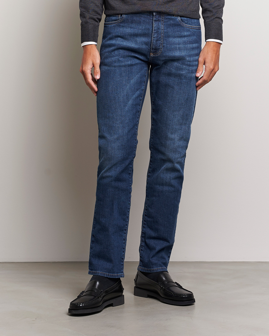Mies | Siniset farkut | Canali | Slim Fit Stretch Jeans Medium Blue Wash