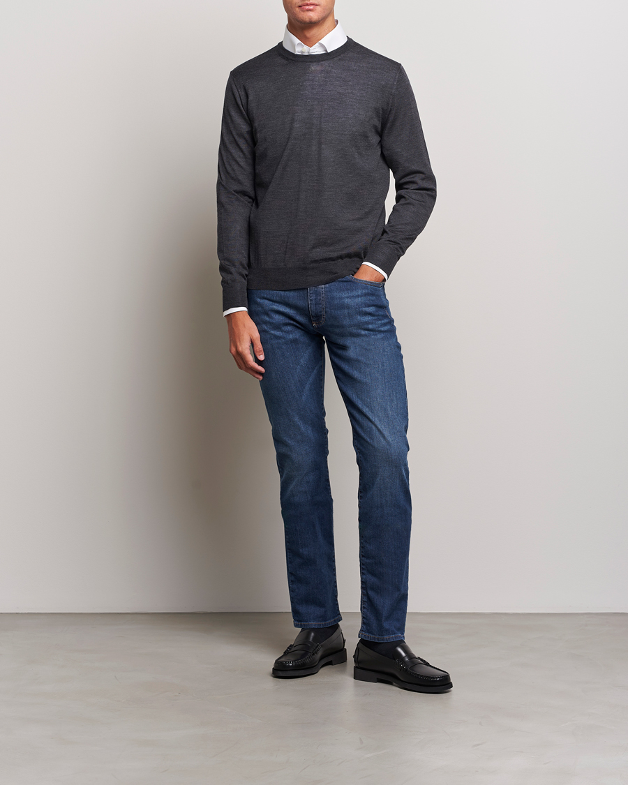 Mies | Puserot | Canali | Merino Wool Crew Neck Charcoal