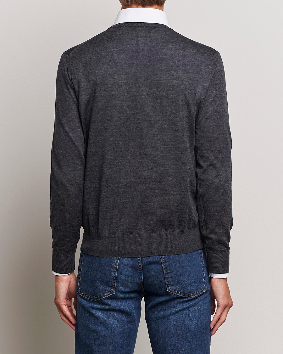 Mies | Puserot | Canali | Merino Wool Crew Neck Charcoal