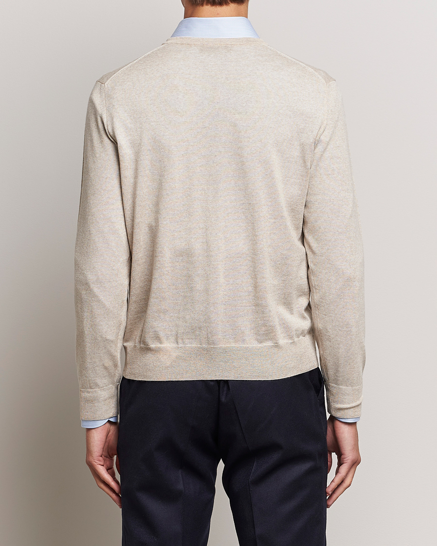 Mies | Puserot | Canali | Merino Wool V-Neck Light Beige