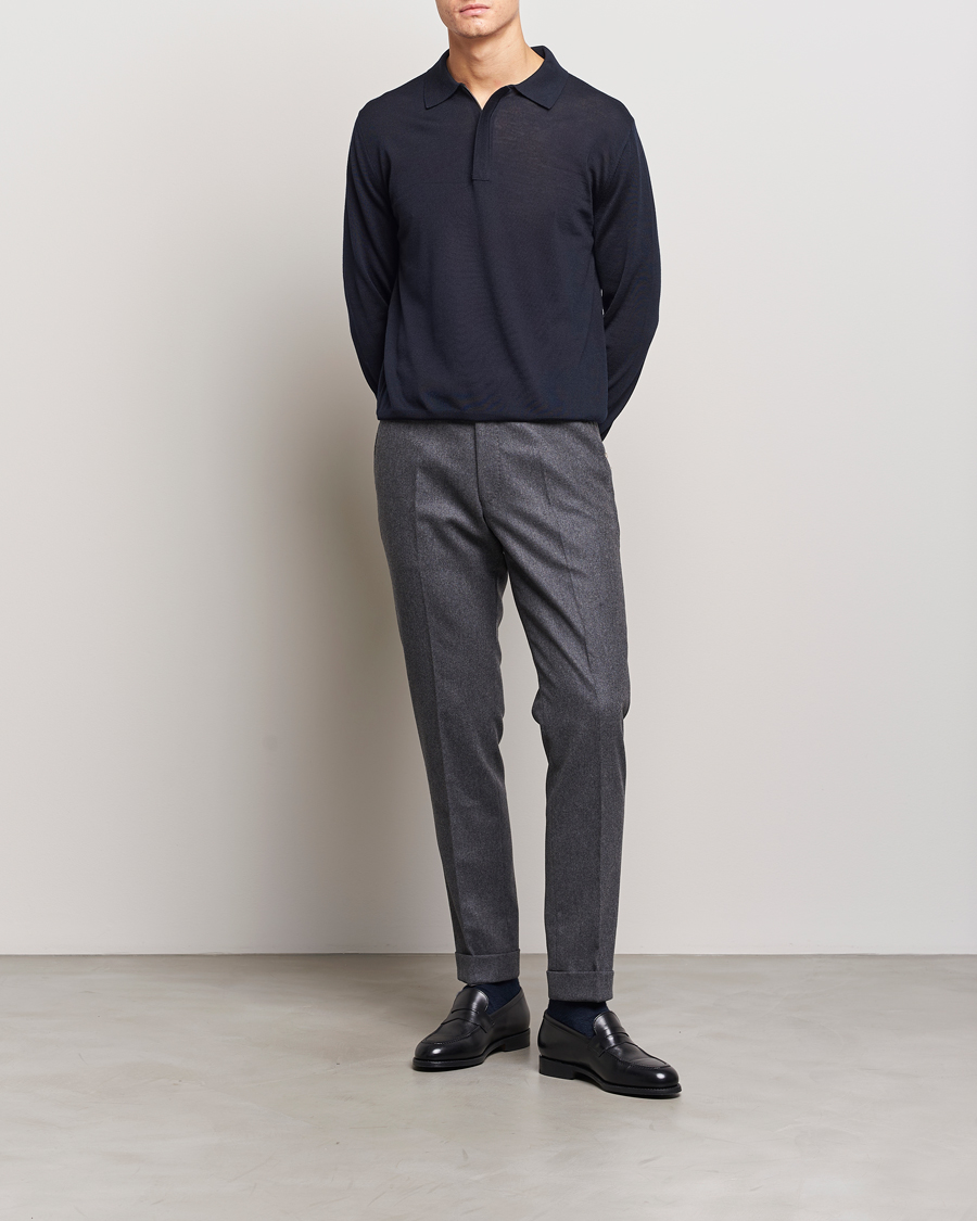 Mies | Puserot | Canali | Merino Wool Half Zip Navy