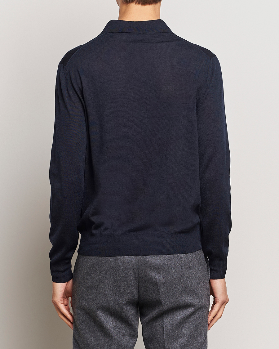 Mies | Puserot | Canali | Merino Wool Half Zip Navy