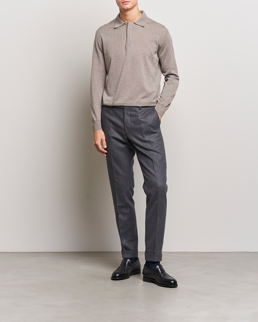 Mies | Puserot | Canali | Merino Wool Half Zip Taupe