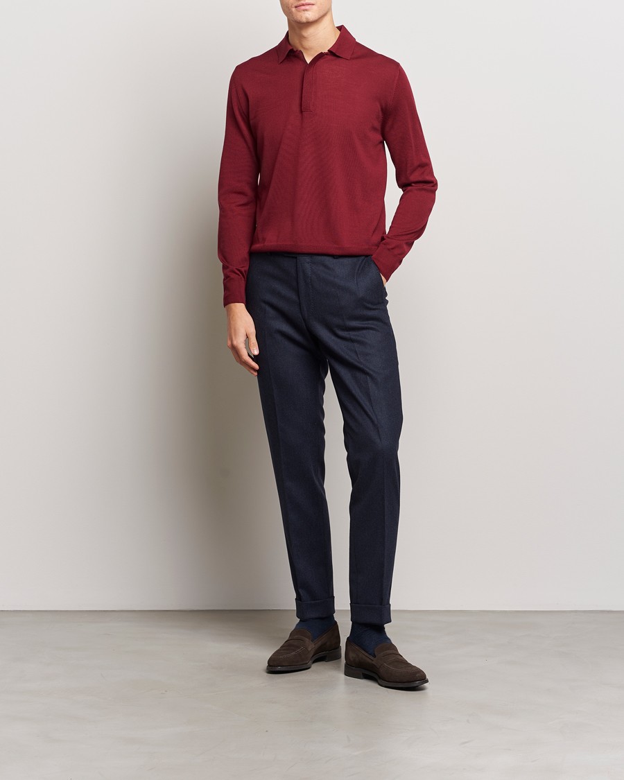 Mies | Puserot | Canali | Merino Wool Half Zip Burgundy