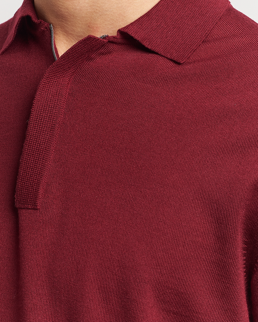 Mies | Puserot | Canali | Merino Wool Half Zip Burgundy