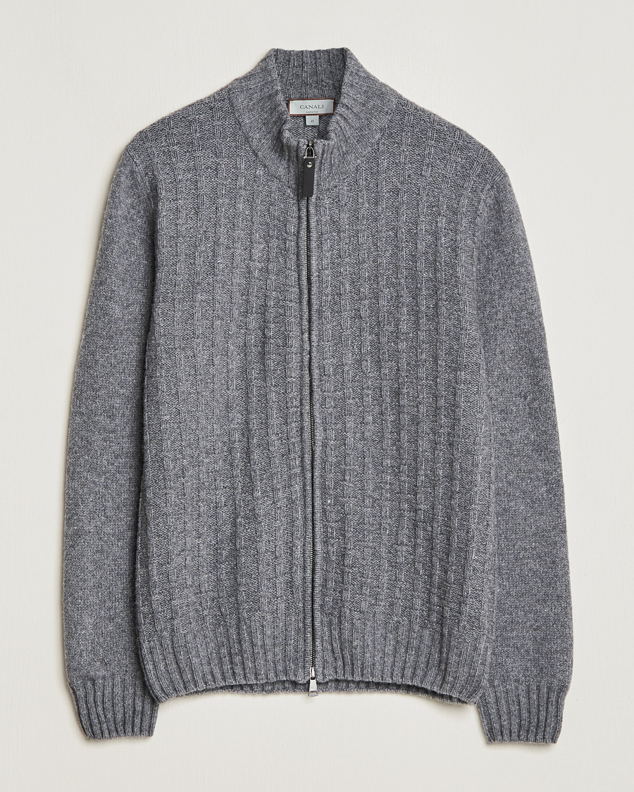 Mies | Puserot | Canali | Chunky Wool Cardigan Grey Melange