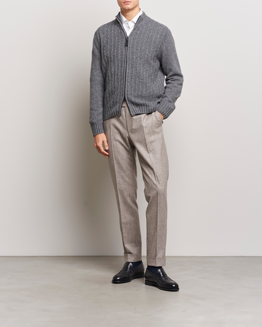 Mies | Puserot | Canali | Chunky Wool Cardigan Grey Melange