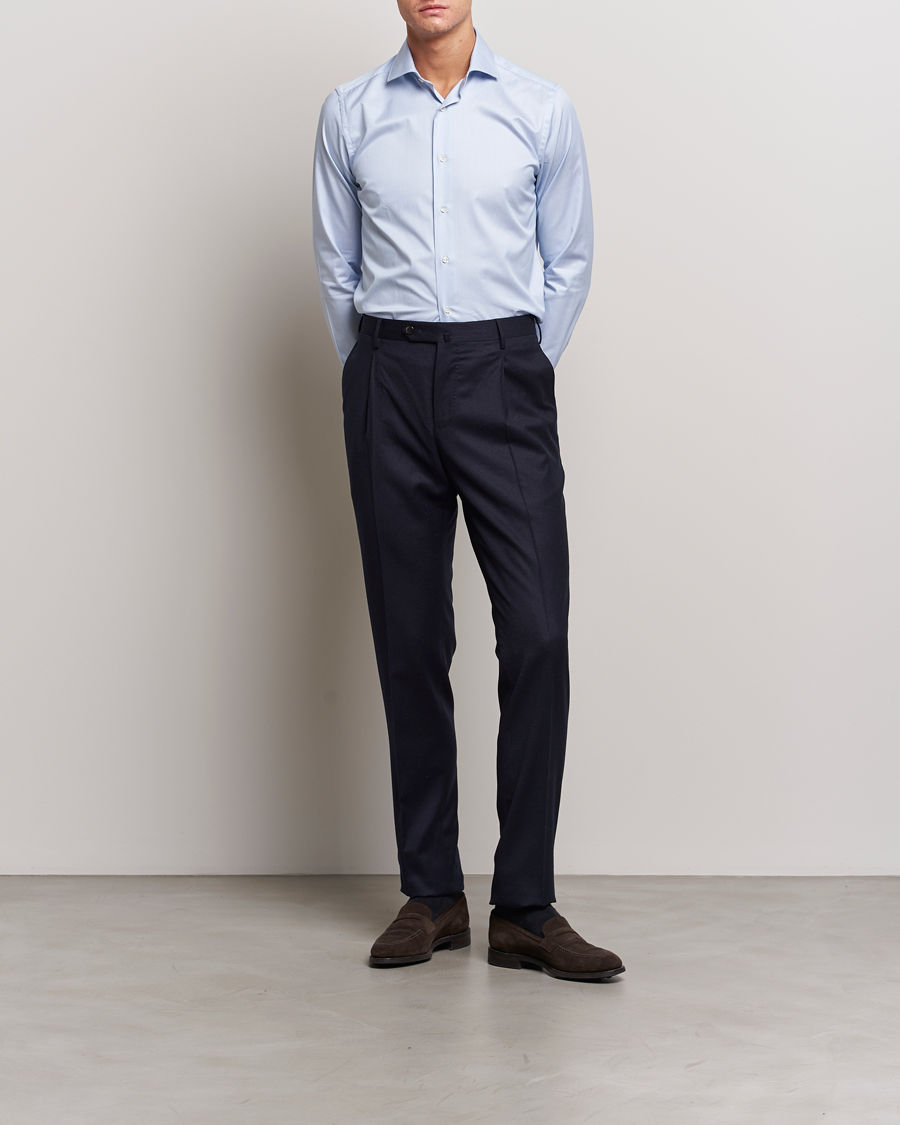 Mies | Kauluspaidat | Canali | Slim Fit Striped Cotton Shirt Light Blue