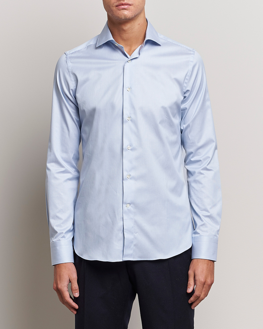 Mies | Canali | Canali | Slim Fit Striped Cotton Shirt Light Blue