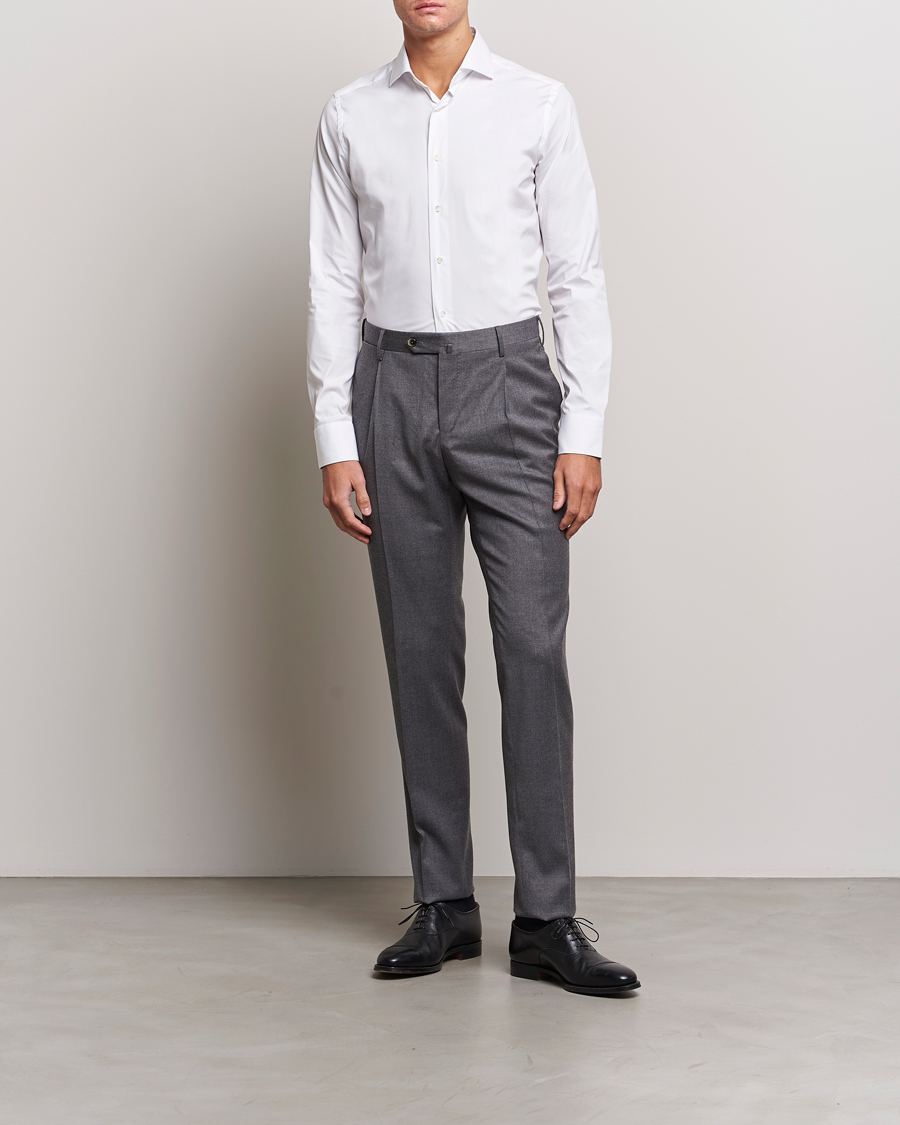 Mies | Kauluspaidat | Canali | Slim Fit Cotton/Stretch Shirt White