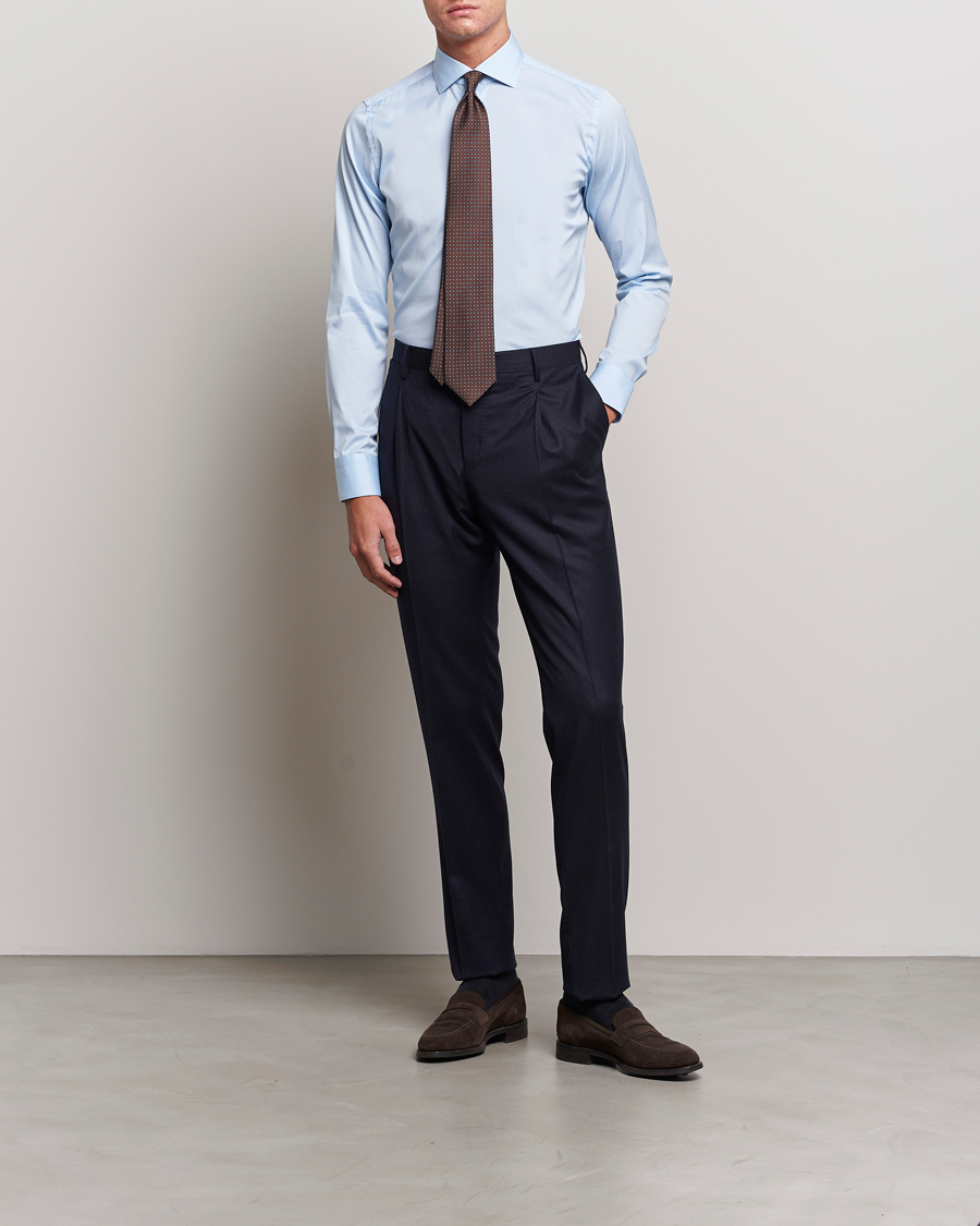 Mies | Kauluspaidat | Canali | Slim Fit Cotton/Stretch Shirt Light Blue