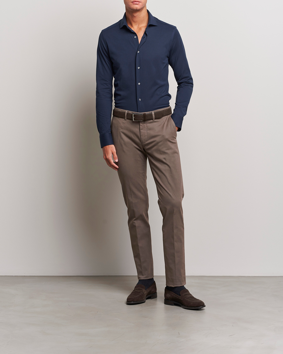 Mies | Kauluspaidat | Canali | Slim Fit Pique Shirt Navy