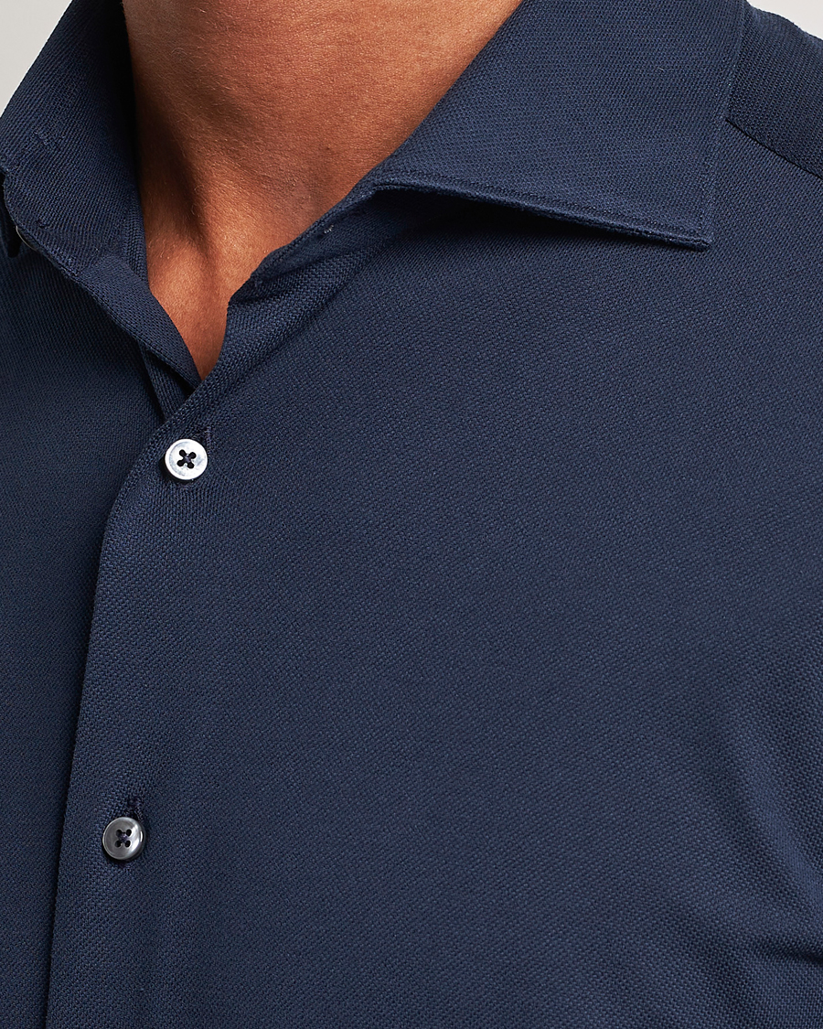 Mies | Kauluspaidat | Canali | Slim Fit Pique Shirt Navy