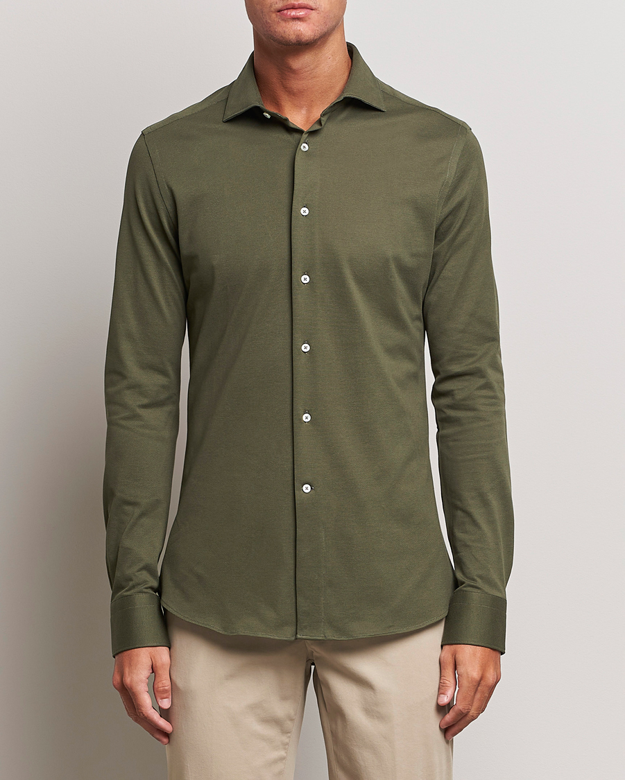 Mies | Canali | Canali | Slim Fit Pique Shirt Dark Green