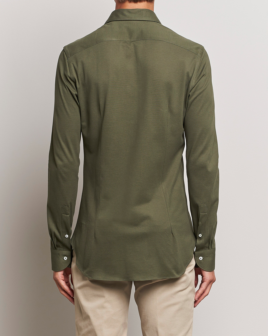 Mies | Kauluspaidat | Canali | Slim Fit Pique Shirt Dark Green