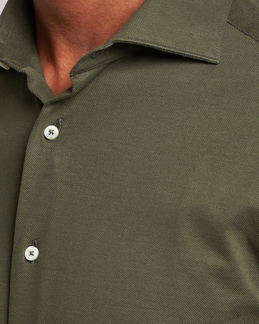 Mies | Kauluspaidat | Canali | Slim Fit Pique Shirt Dark Green