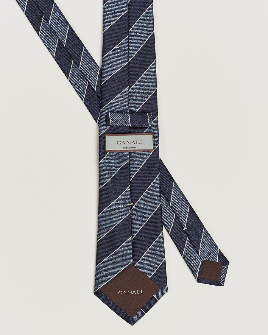 Mies | Canali Regimental Stripe Silk Tie Navy | Canali | Regimental Stripe Silk Tie Navy