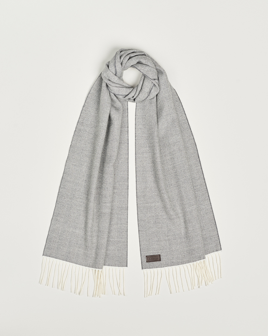 Mies |  | Canali | Herringbone Wool Scarf Light Grey