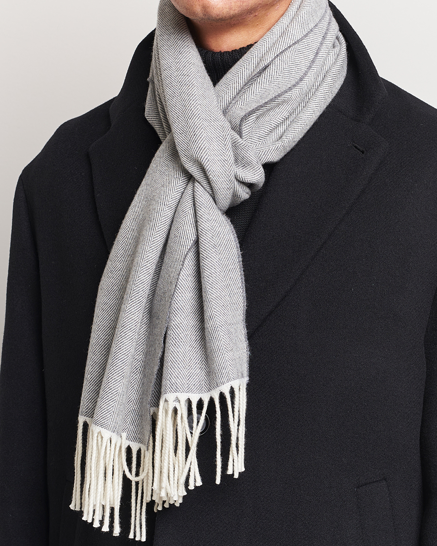 Mies | Canali Herringbone Wool Scarf Light Grey | Canali | Herringbone Wool Scarf Light Grey