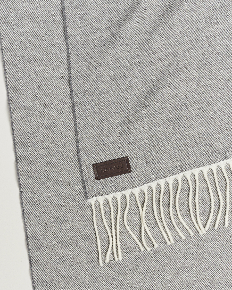 Mies | Canali Herringbone Wool Scarf Light Grey | Canali | Herringbone Wool Scarf Light Grey